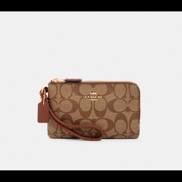 Coach double corner zip wristlet in signature canvas!!! OUT OF STOCK IN STORES - Picture 1 of 2